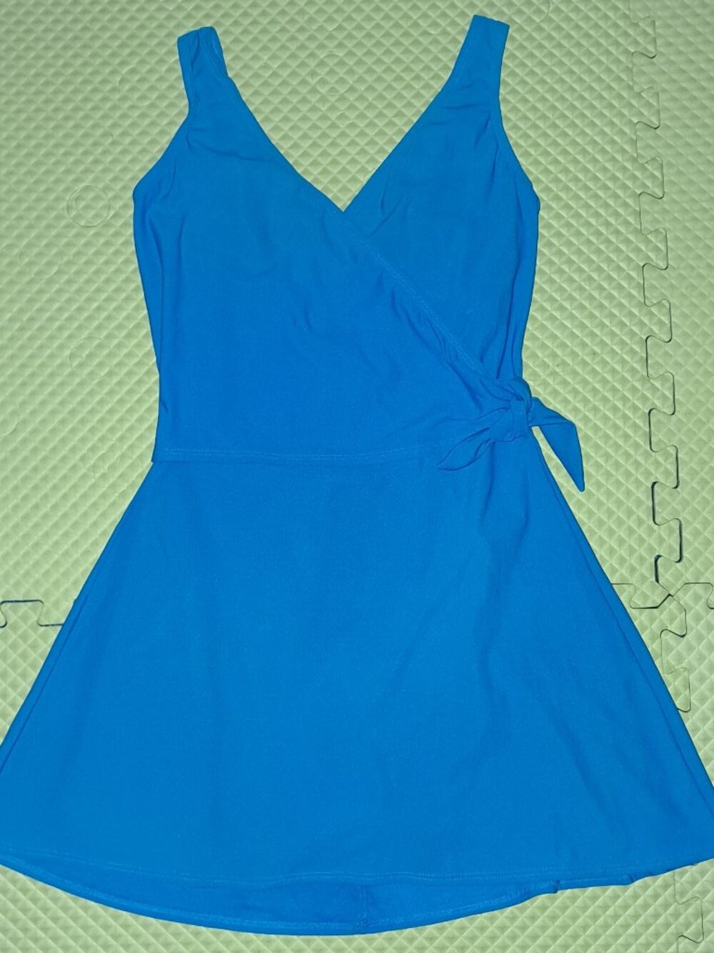 INCHES OFF Mini Swim Dress Swimsuit Deep V Neck Wrap Top Side Tie Detail